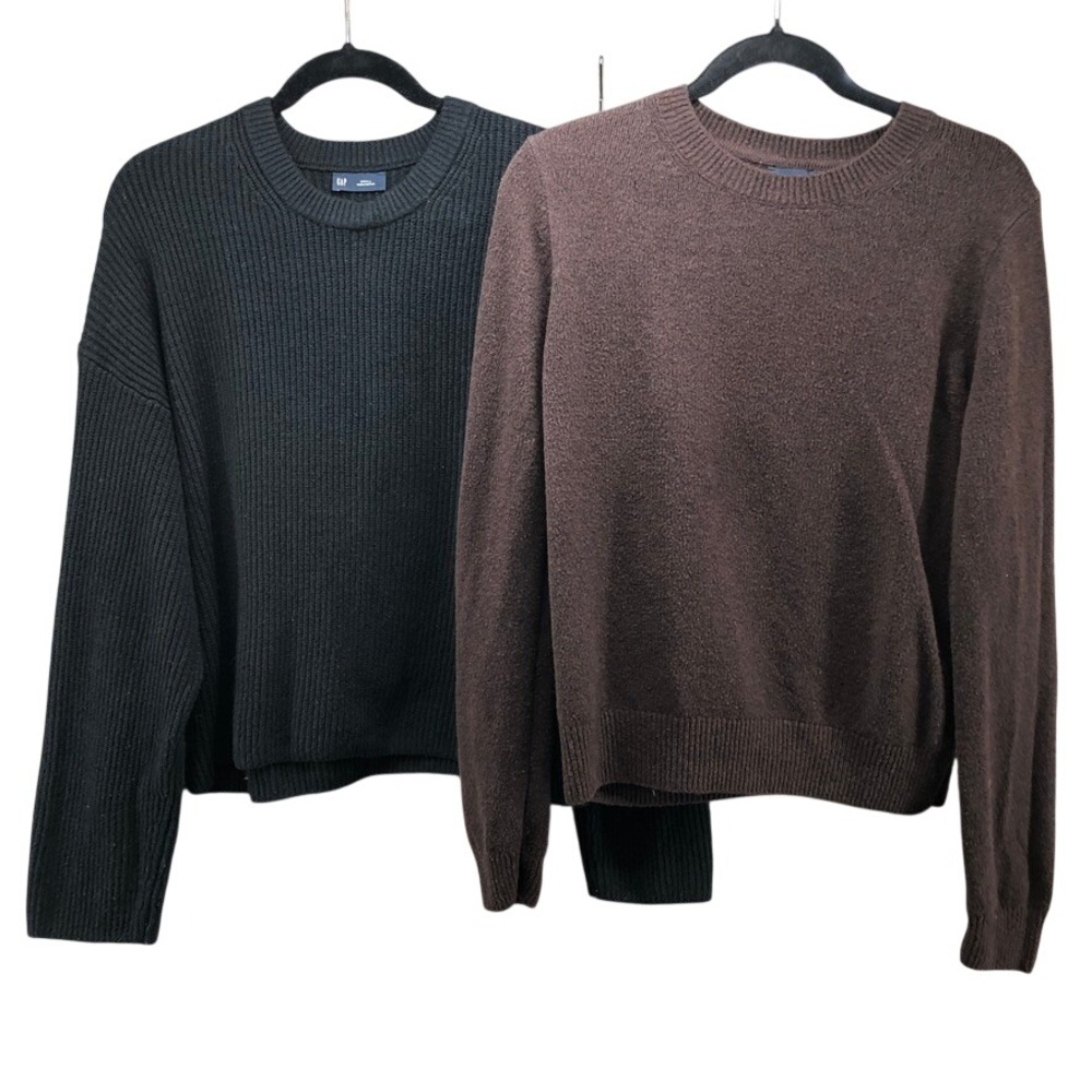 Gap Sweaters Womens Small Black Brown Ribbed Crewneck Knit Lot of 2 Minimalist